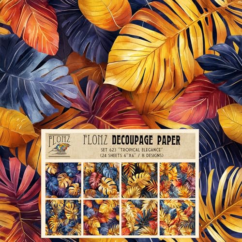 Decoupage-Papier, 24 Blatt, 15,2 x 15,2 cm, tropische Eleganz: kühne Monstera- und Palmblätter in auffälligen warmen und kühlen Tönen für exotische Papierbastelarbeiten # Flonz Vintage Handwerk Decoupage-Papier, 24 Blatt, 15,2 x 15,2 cm, tropische Eleganz: kühne Monstera- und Palmblätter in auffälligen warmen und kühlen Tönen für exotische Papierbastelarbeiten # Flonz Vintage Handwerk von Flonz