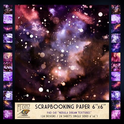FLONZ Scrapbook-Papier (24 Blatt, 15,2 x 15,2 cm), Nebel-Traum-Texturen, abstrakte kosmische Landschaften in tiefen Violett- und Indigo-Tönen, digital bemalt mit Aquarell-Mischungen und von Flonz