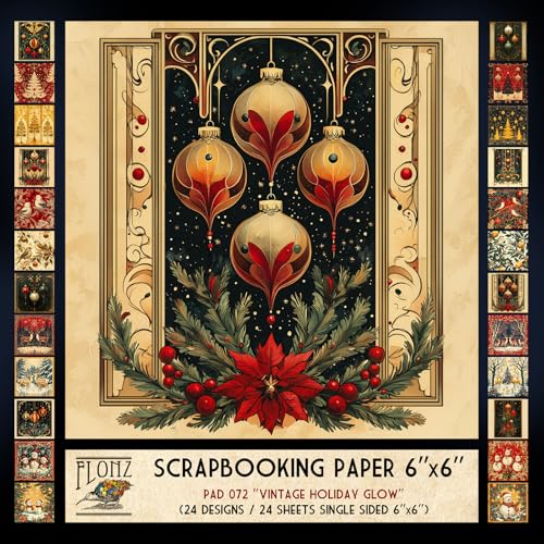 FLONZ Scrapbook-Papier (24 Blatt, 15,2 x 15,2 cm), Vintage-Stil, Weihnachts-Szenen im Retro-Stil mit reichen Texturen, barocken Ornamenten und traditioneller festlicher Farbpalette von Flonz