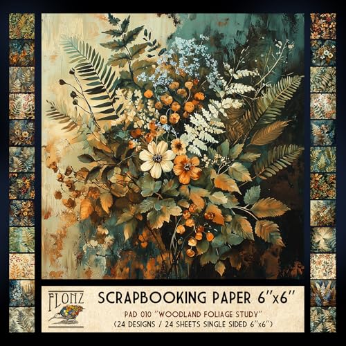 FLONZ Scrapbook-Papier (24 Blatt, 15,2 x 15,2 cm), Woodland Foliage Study ~ Eine stimmungsvolle botanische Serie von Farnen, Beeren und Wildblumen im malerisch naturalistischen Stil mit strukturierten von Flonz