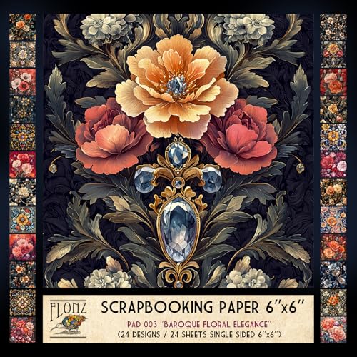 FLONZ Scrapbook-Papier (24 Blatt, 15,2 x 15,2 cm), barocke florale Eleganz. Eine üppige Sammlung kunstvoller Blumen-Illustrationen, die barock-inspirierte Details mit digitalen malerischen von Flonz