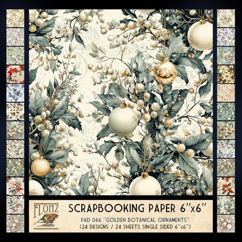 FLONZ Scrapbook-Papier (24 Blatt, 15,2 x 15,2 cm), goldene botanische Ornamente, festliche Blumenelemente und Dekorationen in beige-goldener Palette, bemalt in weichem Aquarell mit eleganten von Flonz