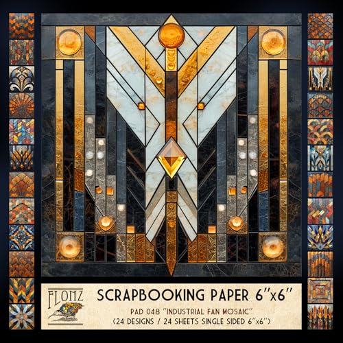 FLONZ Scrapbook-Papier (24 Blatt, 15,2 x 15,2 cm), industrielles Fächer-Mosaik, kühne geometrische Motive im Buntglas-Stil mit satten Metallic-Tönen, inspiriert von Art Deco und urbanen industriellen von Flonz