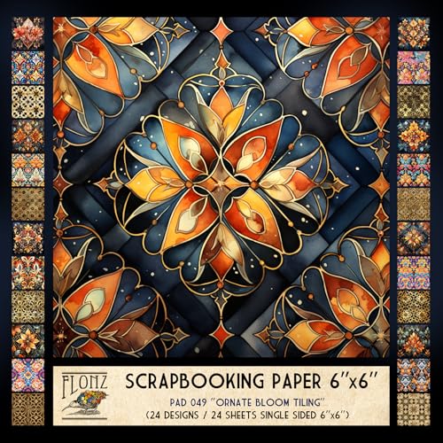 FLONZ Scrapbook-Papier (24 Blatt, 15,2 x 15,2 cm), kunstvolle Blütenfliesen, aufwendige symmetrische Blumen und geometrische Motive, die Volks- und Mosaikstile mit kontrastreichen digitalen von Flonz