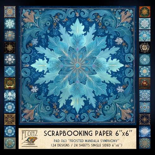 FLONZ Scrapbook-Papier (24 Blatt, 15,2 x 15,2 cm), mattiertes Mandala-Symphonie, aufwendige radiale Schneeflocken- und Blumenmotive mit kunstvoller Symmetrie in leuchtender, malerischer Digitaltechnik von Flonz