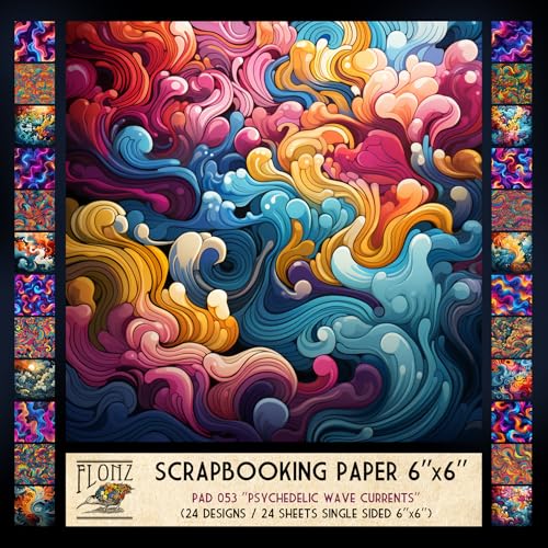 FLONZ Scrapbook-Papier (24 Blatt, 15,2 x 15,2 cm), psychedelische Wellenströmungen, lebendige abstrakte Kompositionen mit wirbelnden Flüssigkeitsformen in Neonfarben, vermischen digitale von Flonz