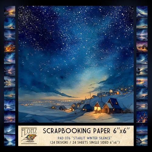 FLONZ Scrapbook-Papier (24 Blatt, 15,2 x 15,2 cm), sternenbeleuchtete Winterstille, ruhige verschneite Landschaften und Nachthimmel in realistischer digitaler Malerei mit sanftem Licht und von Flonz