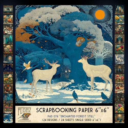 FLONZ Scrapbook-Papier (24 Blatt, 15,2 x 15,2 cm), verzauberter Wald Still ~ Mystische Wald- und Blumenmotive im Jugendstil inspirierten Stil mit malerischen Texturen und tiefen, gedeckten Tönen von Flonz