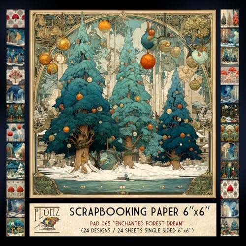 FLONZ Scrapbook-Papier (24 Blatt, 15,2 x 15,2 cm), verzauberter Waldtraum, stilisierte Bäume, Winterhölzer und himmlische Landschaften, gemalt in magischer, atmosphärischer digitaler Komposition für von Flonz