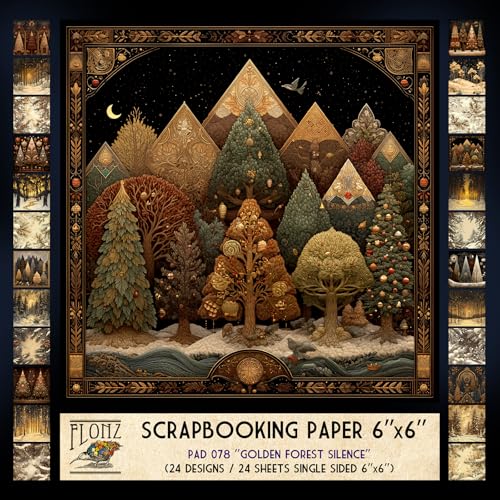 FLONZ Scrapbook-Papier (24 Blatt, 15,2 x 15,2 cm) Golden Forest Silence ~ Weiche Winterwaldszenen im Vintage-Stil in Sepia-Tönen mit malerischer Beleuchtung und zarten natürlichen Texturen von Flonz