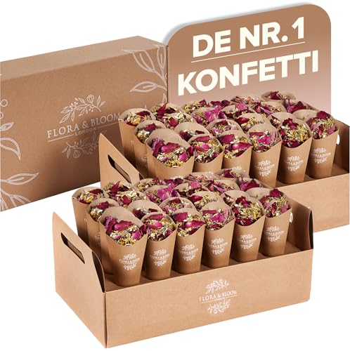 Flora & Bloom Biologisch abbaubares Konfetti mit vorgebauten Kegeln, getrocknete Blumen für 48 Gäste (6 Liter). von Flora & Bloom