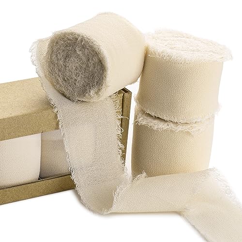Chiffonband, 3 Rollen handgefertigtes Chiffon-Seidenband mit Fransen, Champagner, 4,8 x 2,6 m, Band-Set für Hochzeitseinladungen, Brautsträuße, Geschenkverpackungen Chiffonband, 3 Rollen handgefertigtes Chiffon-Seidenband mit Fransen, Champagner, 4,8 x 2,6 m, Band-Set für Hochzeitseinladungen, Brautsträuße, Geschenkverpackungen von FloraSea