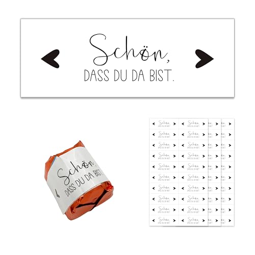 FloraVigo 100 Aufkleber „Schön, dass du da bist“ Gastgeschenkaufkleber Eukalyptus, Pralinenaufkleber für Taufe, Gastgeschenke, Geburtstage, Kommunion, Hochzeiten (schwarz) von FloraVigo