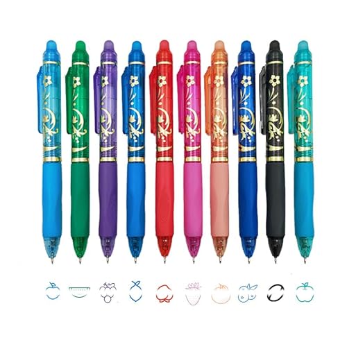 FloraVigo Radierbarer Kugelschreiber, 10 Farben, radierbarer Stift/Gelstift/Tintenstift, 0,5-mm-Rollerball mit Radiergummi für Schulbedarf, Bürobedarf, Schülernotizbuch von FloraVigo