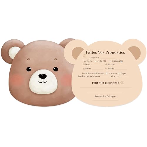 FloraVigo 12 Cartes Pronostics Baby Shower en Français Ourson Mignon Gender Reveal pour Fête Prénatale Party Révélation du Genre Fille ou Garçon von FloraVigo