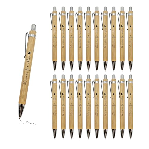 FloraVigo 20 Stück Dankeschön Kugelschreiber Geschenke Holz Kugelschreiber mit Spruch Danke für Alles Kollegen Zitate Druckkugelschreiber Abschied Danksagung Stift Geschenk für Lehrer Mitarbeiter (20) von FloraVigo