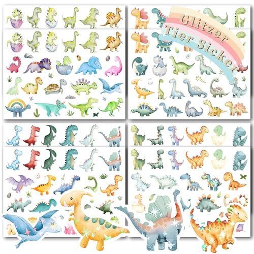 FloraVigo 8pcs Tier Glitzer Sticker mit Glitzereffekt Über 294 Motiv Glitzersticker Aufkleber Holografische Tiere Waldtiere für Kinder Mädchen Scrapbooking Fotoalbum Geschenke (Dinosaurier) von FloraVigo