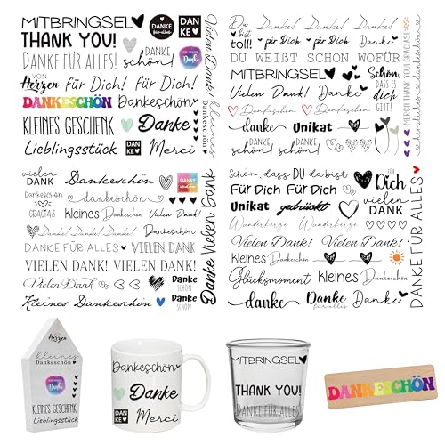 FloraVigo Rub On Sticker ca.A5 19x14cm-Abwischbare Folie für Weihnachtsdekoration, Keraflott, Zuhause, Möbel, Glas, Holz, Fotoalbum, DIY-Dekoration, Aufkleberästhetik(4PCS) (DANKE) von FloraVigo