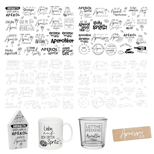 FloraVigo Rub On Sticker ca.A5 19x14cm-Spruch Deko zum Geburtstag, Keraflott, Hochzeit, Zuhause, Wischfolie für Möbel, Glas, Holz, Fotoalbum, DIY Deko, Aufkleberästhetik(4PCS) (Aperol) von FloraVigo