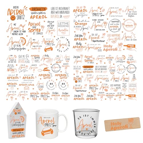 FloraVigo Rub On Sticker ca.A5 19x14cm-Spruch Deko zum Geburtstag, Keraflott, Hochzeit, Zuhause, Wischfolie für Möbel, Glas, Holz, Fotoalbum, DIY Deko, Aufkleberästhetik(4PCS) (Aperol-orange) von FloraVigo
