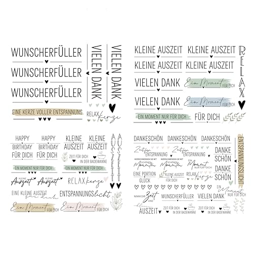FloraVigo Rub On Sticker ca.A5 19x14cm-Spruch Deko zum Geburtstag, Keraflott, Hochzeit, Zuhause, Wischfolie für Möbel, Glas, Holz, Fotoalbum, DIY Deko, Aufkleberästhetik(4PCS) (KLEINE AUSZEIT) von FloraVigo