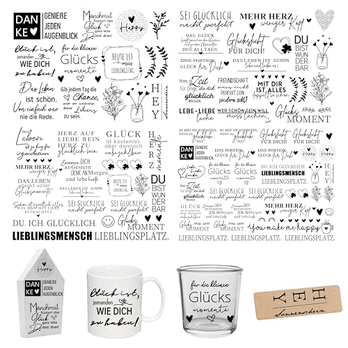 FloraVigo Rub On Sticker ca.A5 19x14cm-Spruch Deko zum Geburtstag, Keraflott, Hochzeit, Zuhause, Wischfolie für Möbel, Glas, Holz, Fotoalbum, DIY Deko, Aufkleberästhetik(4PCS) (SCHÖNE SPRÜCHE) von FloraVigo