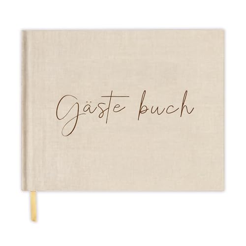 FloraVigo gästebuch hochzeit, Gästebuch Geburtstag, 144 Seiten Premium-Gästebuch aus dickem Papier für Jahrestag, Geburtstag, Babyparty, Taufe (Beige) von FloraVigo