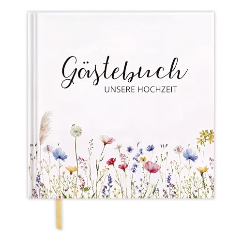 FloraVigo gästebuch hochzeit, Gästebuch Geburtstag, 144 Seiten Premium-Gästebuch aus dickem Papier für Jahrestag, Geburtstag, Babyparty, Taufe (Blumenhochzeit) von FloraVigo