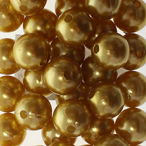 Floral-Direkt 35 Kunstperlen 14mm Perlen Wachsperlen Dekoperlen Bastelperlen Loch Kunststoff, Farbe:Gold von Floral-Direkt