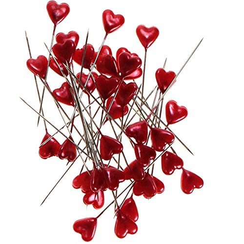 Floral-Direkt 40 Herz Perlennadeln L55mm Stecknadel Herzform Herzen Herzkopf Pin Polsternadel, Farbe:rot von Floral-Direkt