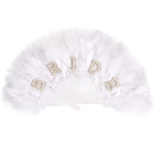 FloralGrace 1 Stück Handfächer für Damen Klappbar,Bride to be Geschenk Federfächer für Hochzeitsgäste, Klappbare Federfächer Handgehaltene für Burlesque, Bühnenstücke ode von FloralGrace