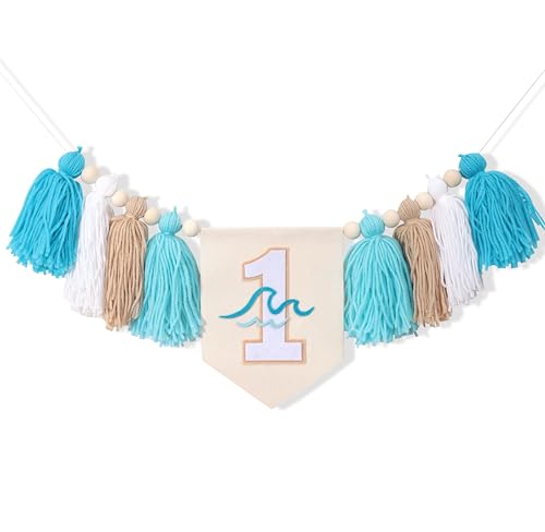 FloralGrace 1. Geburtstag Junge Geburtstag Hochstuhl Banner Geburtstagsdeko Hängende Wanddekoration Für Mädchen Jungen Party Deko Erster Kommunion Feiern (Blau) von FloralGrace