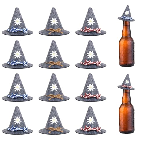FloralGrace 12 Stück Mini Oktoberfest Hut Oktoberfest Deko Bayrische Deko MiNi Hut Bayern Klein Filzhut Trachtenhütchen Für Partydeko Tischdeko Karneval, Rote Blaue Braun Schnur von FloralGrace