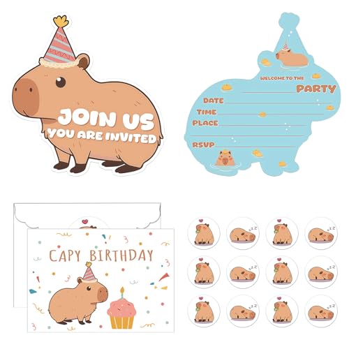 FloralGrace 20 Stück Capybara Geburtstag Party Einladungskarten, Capybara Party Einladungen Mit Umschlägen Und Stickern Für Geburtstag Baby Shower (10x15 FloralGrace 20 Stück Capybara Geburtstag Party Einladungskarten, Capybara Party Einladungen Mit Umschlägen Und Stickern Für Geburtstag Baby Shower (10x15 von FloralGrace