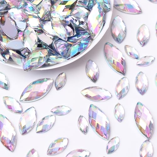 FloralGrace 200 Stück AB Farbenfrohe Edelsteine Kristalle Rhinestones für Handarbeit, Pferdeauge Flachrückseite Acryl Edelstein für Dekorationen Kleidung Hochzeitskleid von FloralGrace