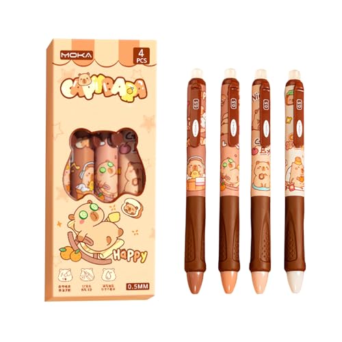 FloralGrace 4 Stück Capybara Einziehbare Stifte, Gelstift Set, Radierbarer Kugelschreiber Stifte Set, Capybara Stifte Tintenstift(Capybara 1) von FloralGrace