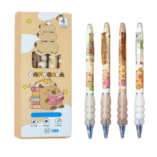 FloralGrace 4 Stück Capybara Einziehbare Stifte, Gelstift Set, Radierbarer Kugelschreiber Stifte Set, Capybara Stifte Tintenstift(Capybara 2) von FloralGrace
