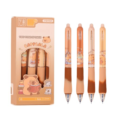 FloralGrace 4 Stück Capybara Einziehbare Stifte, Gelstift Set, Radierbarer Kugelschreiber Stifte Set, Capybara Stifte Tintenstift(Capybara 3) von FloralGrace