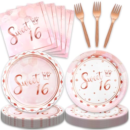 FloralGrace 40 Stück Sweet 10 Party Deko Set, 10 Dessert Teller Und 20 Servietten, Sweet 16 Einweggeschirr Für 20 Personen, Verwendet Für Pink Rose Gold 10 FloralGrace 40 Stück Sweet 10 Party Deko Set, 10 Dessert Teller Und 20 Servietten, Sweet 16 Einweggeschirr Für 20 Personen, Verwendet Für Pink Rose Gold 10 von FloralGrace