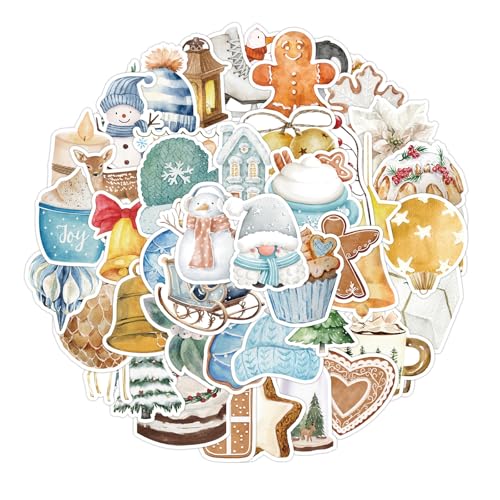 FloralGrace 50 Stück Aufkleber Weihnachten, wasserdichte Sticker Weihnachten 50 Stile Frohe Weihnachten Weihnachten Sticker, Christmas Stickers für Scrapbook, Water Bottle von FloralGrace
