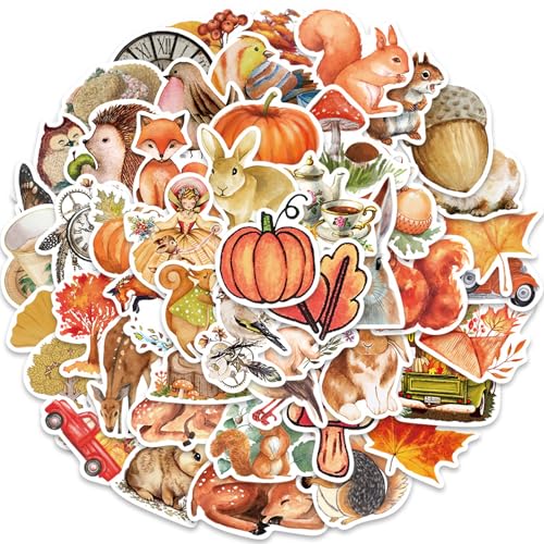 FloralGrace 50 Stück Herbst Aufkleber Fenster Aufkleber Deko Wald Pflanze Aufkleber Scrapbook Aufkleber Ahornblatt Kürbis Pilze Beeren Pflanze Eichhörnchen(2) von FloralGrace