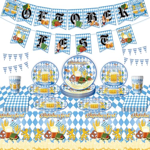 FloralGrace 54 Stück Oktoberfest Deko Set Bayrische Deko Oktoberfest Deko Banner Oktoberfest Tischdecke Bierfest Wimpel Oktoberfest Partybrille Oktoberfest Dekoration von FloralGrace