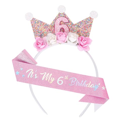 FloralGrace 6 Jahr Geburtstagskrone,Krone Geburtstag 6 Jahre Mädchen,Geburtstagsgürtel Mädchen 6 Jahre,Krone Mädchen 6 Jahre,Geburtstagsgürtel 6 Jahr Geburtstag von FloralGrace