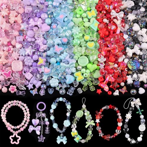 FloralGrace 6 bunter Acrylperlen für Armbandherstellung,Kawaii Armband Anhänger, süße Perlen für Schmuckherstellung DIY Halskette Schlüsselanhänger von FloralGrace