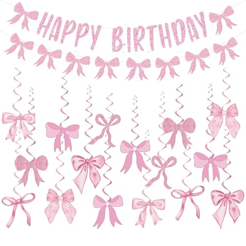 FloralGrace Rosa Schleife Geburtstagsdeko, Glitzer Kokette Alles Gute Banner, Mädchen Geburtstags Party Deko mit Alles Gute Banner Schleife Girlande und Hängende Wirbel Deko FloralGrace Rosa Schleife Geburtstagsdeko, Glitzer Kokette Alles Gute Banner, Mädchen Geburtstags Party Deko mit Alles Gute Banner Schleife Girlande und Hängende Wirbel Deko von FloralGrace