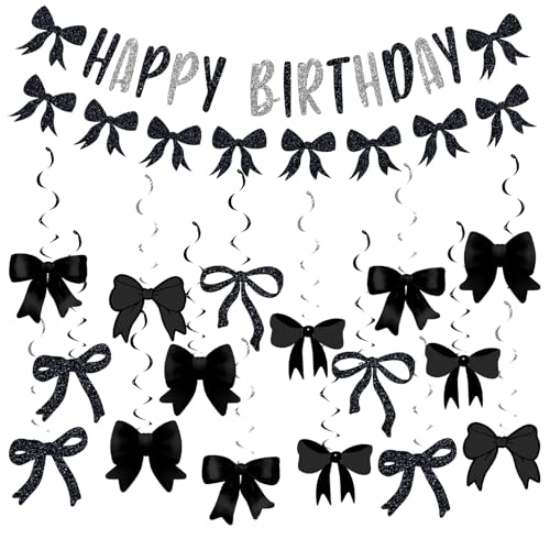 FloralGrace Schwarze Schleife Banne Geburtstagsdecoration, Geburtstagsparty Decorationen mit Herzlichen Glückwunsch zum Geburtstag Banner Bow, Hängende Wirbel Dekoartikel FloralGrace Schwarze Schleife Banne Geburtstagsdecoration, Geburtstagsparty Decorationen mit Herzlichen Glückwunsch zum Geburtstag Banner Bow, Hängende Wirbel Dekoartikel von FloralGrace