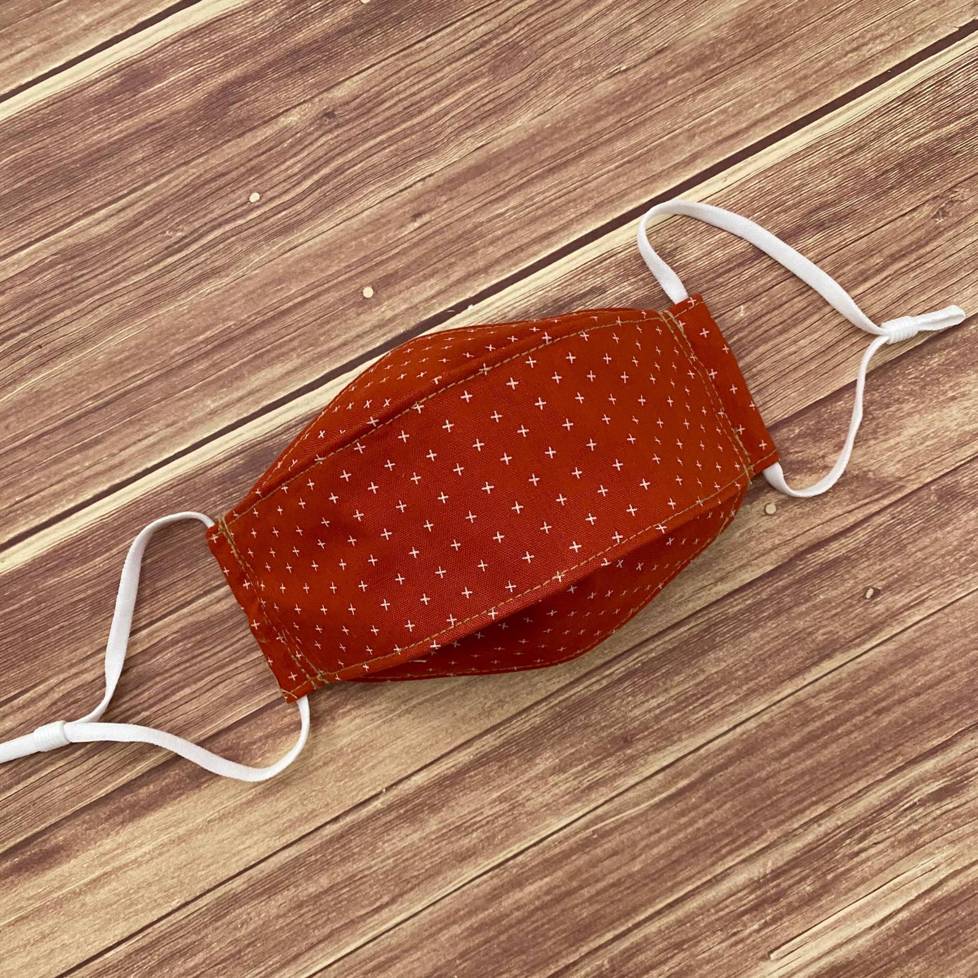 Rost Orange Mini Cross Print Baumwolle 3-D Gesichtsmaske Rost Orange Mini Cross Print Baumwolle 3-D Gesichtsmaske von Floralandleaves