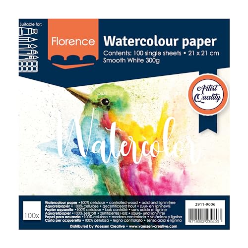 Florence Aquarellpapier Glatt - Zeichenblock für Aquarellfarben 21 x 21 cm - Weiß - Malblock für Wasserfarben - Künstlerbedarf und Scrabooking - 300 gsm Florence Aquarellpapier Glatt - Zeichenblock für Aquarellfarben 21 x 21 cm - Weiß - Malblock für Wasserfarben - Künstlerbedarf und Scrabooking - 300 gsm von Florence