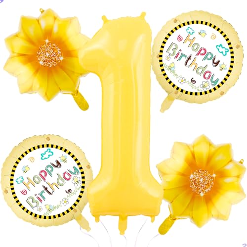First Bee Day Dekorationen für Mädchen Jungen 1. Bienentag Party Dekorationen, 101,6 cm großer gelber 1 Ballon, Bienen Ballon Dekor, Sonnenblumenballons für Bienen Geburtstag Zubehör, Partygeschenke von Florisland
