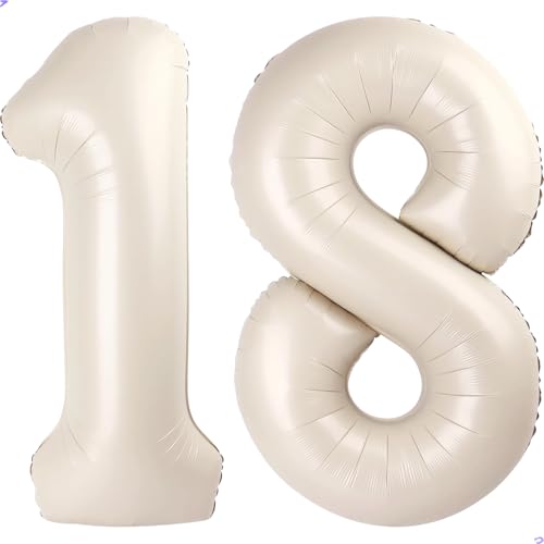 Luftballon mit Zahl 18 und 81, für Dekoration zum ersten Geburtstag, 101,6 cm, cremeweiß, 101,6 cm, Beige von Florisland